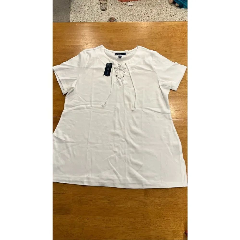 Karen Scott Womens Cotton Lace-up Tunic Top Bright White Plus Size 1X NWT P1-174